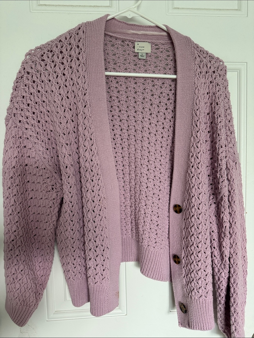 a new day Dusty Lavender Open-Knit Button Cardigan